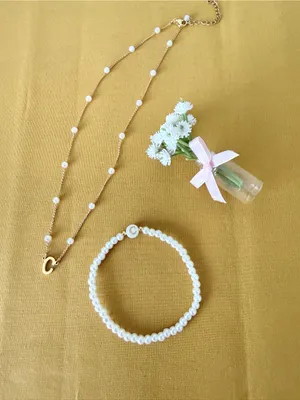 Pearls Fancy C Alphabetic Pearl- Gold Chain Pendant and Matching Bracelet thumbnail 2