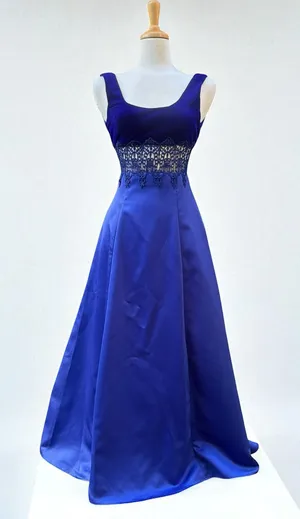 VTG ZumZum Prom Dress Gown 3/4 Blue Velvet Unconventional Lace Formal‎ Glam 90s thumbnail 1