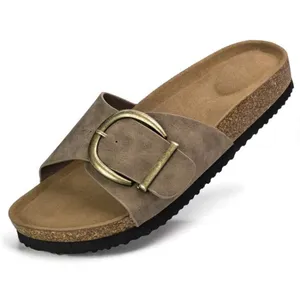 New. Women’s Cork Footbed Slide Sandals with Buckle – Taupe size 10 thumbnail 1
