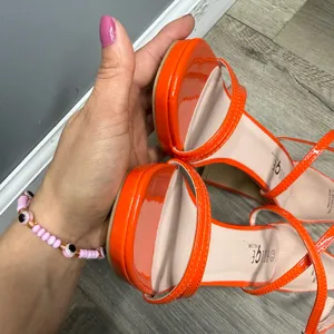 Rouge! Bright Orange Patent Strappy Ankle-Wrap Heels thumbnail 4