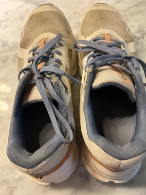 On Running Men's Athletic Shoes in Light Gray with Navy and Orange Accents thumbnail 6