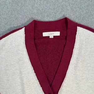 LOFT Colorblock Knit Cardigan Sweater Women's X-Small Button Front Burgundy thumbnail 3