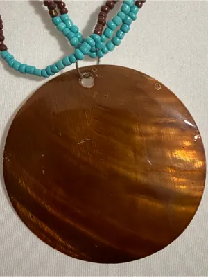 2000s vintage style whimsical bohemian brown & teal bedead necklace w earrings thumbnail 3