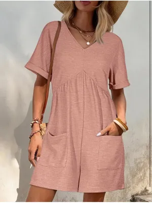 NEW Soft Casual Short Sleeve V Neck Zipper Short Romper M thumbnail 7