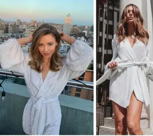 Retrofête Gabrielle Robe Sequins Wrap Mini Dress in Moonglow White Womens XS thumbnail 2