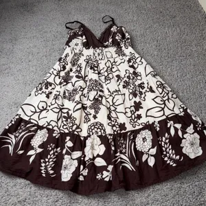 Speed Control New York Brown Floral Cotton Tiered Smocked Midi Sundress Womens L thumbnail 2