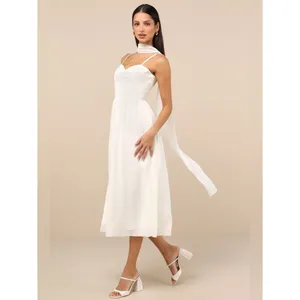 Lulus Irresistibly Darling Ivory Chiffon Midi Dress and Scarf Set Size Large NWT thumbnail 3