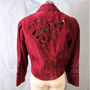 Vintage Phoenix Burgundy Black Suede Cutout Cropped Jacket‎ M Art Western AS IS thumbnail 2