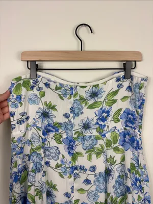 Lulus Sunday Lovin' White Floral Strapless Midi Dress Women’s Large New Blue thumbnail 7