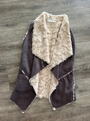 Anthropologie Brigitte Bailey faux suede fur shearling vest brown beige small NWOT thumbnail 1
