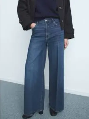 Mango Deep Indigo Wide-Leg Jeans Size 4 100% Cotton thumbnail 2