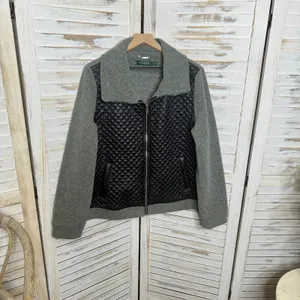 LAUREN RALPH LAUREN Quilted Fleece Full Zip Jacket Black Gray Size XL thumbnail 6