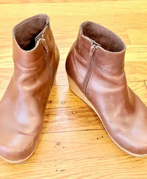 Birkenstock Papillio Ebba Cognac Leather Cork Wedge Ankle Boots Size 7 Comfort thumbnail 1