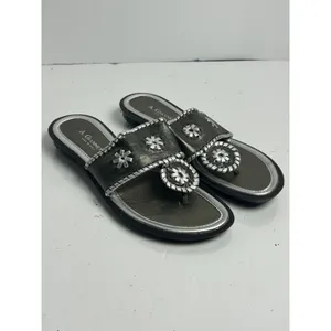 A. Giannetti Italian Leather Thong Sandals Pewter Silver Whipstitch Womens 9M thumbnail 2