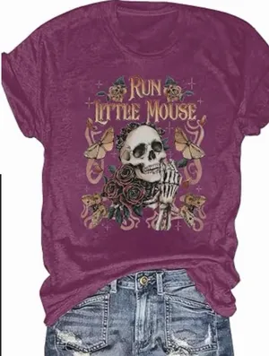 Run Little Mouse Skeleton Halloween Oversized T shirt Maroon Women’s S thumbnail 1