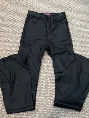 Edikted Black Leather Flare Pants thumbnail 2