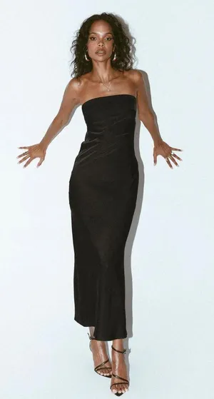 Black Strapless Midi Dress thumbnail 6