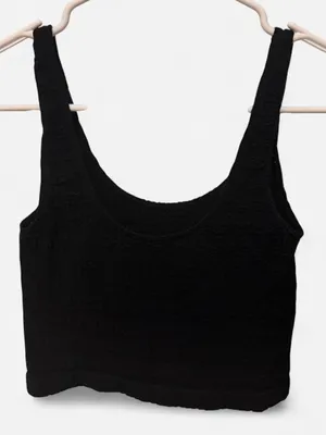 PacSun Black ribbed crop top with textured weave #ribbed #basics thumbnail 1
