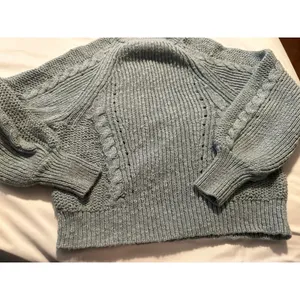 American‎ Eagle Sweater Cable Knit Grey Mock Neck Balloon Sleeve Womens S Boho thumbnail 3