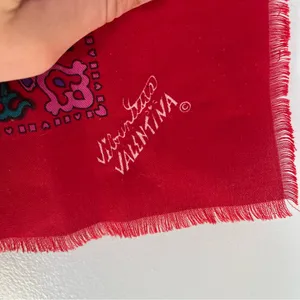 Vintage 80s Vicountessa Valentina scarf red purple floral paisley green shawl thumbnail 3