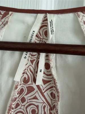 Anthropologie Silky Spliced Boho Blouse XS Brown White Bell Sleeve Crop Top thumbnail 3