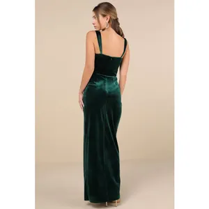 NWT Lulus Pristine Luxury Emerald Green Velvet Bustier Maxi Dress Banquet Sz XS thumbnail 3