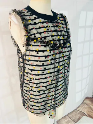 Maeve Anthropologie Black Contrast Dotted Tulle Sleeveless Tank Top Size Small thumbnail 2