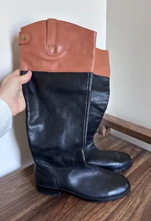 Lauren‎ Ralph Lauren Black Brown Leather Riding Boots Two Tone Tall 5.5 B thumbnail 1
