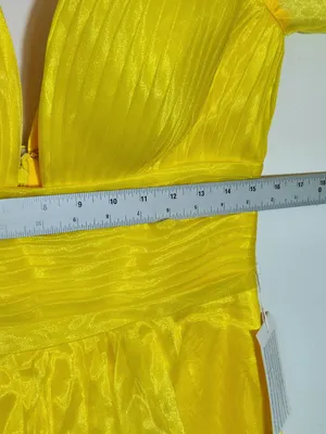 TS Couture Yellow Organza Evening Maxi Dress Size Medium NWT Flaw thumbnail 9