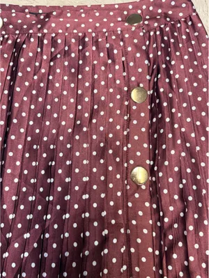 NWT Zara size X-Small Satin Wine White Polka Dot Flowy Pleated Midi Skirt thumbnail 4