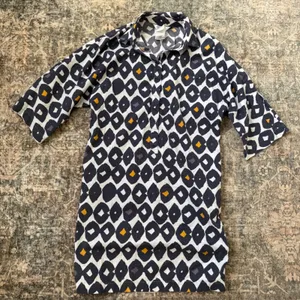 Max Mara Cotton Geometric Print Shirt Dress Navy White Mustard Made in Italy 8 thumbnail 5