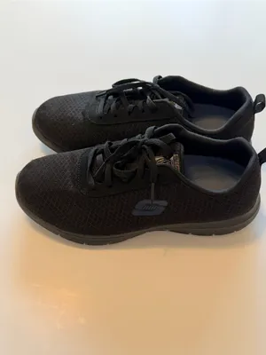 Skechers Work SLIP RESISTANT lace up mesh knit black women's sneakers sz 7 thumbnail 12