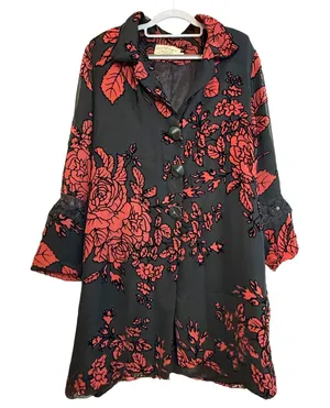 Taylor‎ G. Dallas Texas Womens Floral Velvet Burnout Sheer Kimono Jacket Coat L thumbnail 1