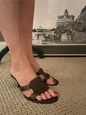 Nine West Dobbs Brown Croc-Embossed Leather Slide Sandals with Buckle Detail thumbnail 2