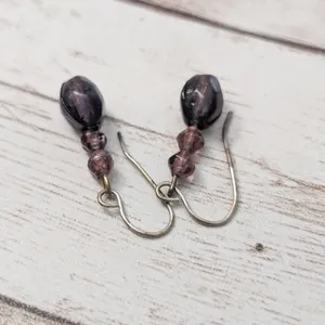 Vintage Earrings For Pierced Ears Dark Purple Beads thumbnail 4