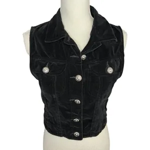 Sunbelt black velvet vest retro vintage cotton Whimsygoth witchy thumbnail 2