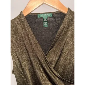 Lauren Ralph Lauren‎ Blouse Small Sleeveless V-Neck gold Metallic stretchy Top thumbnail 2
