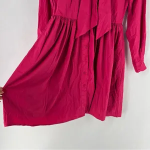 NY&C Pink Cotton Blend Button Front Tie Neck Pleated Fit & Flare Shirt Dress‎ thumbnail 8