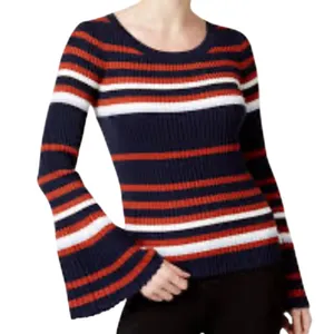 Bar III Striped Ribbed Bell Sleeve Sweater Medium Metallic Knit thumbnail 1