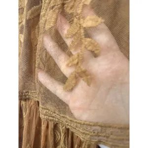 Dress Day Maxi Dress Womens M Copper Brown Lace Off Shoulder Boho Romantic thumbnail 4
