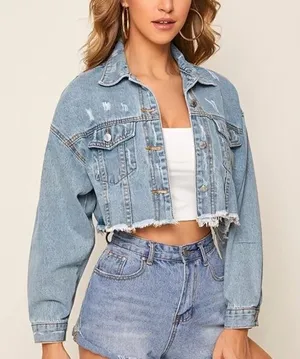 NWT Joiemont Women XL Light Wash Distressed Denim Jacket Rhinestone Stars Fringe thumbnail 1