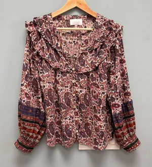 Cleobella Samara Bishop Sleeve Printed Cotton Blouse M thumbnail 5