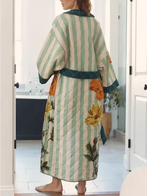Missing Belt Anthropologie Nay Bellamy x LyreBird Quilted Printed Flannel Robe thumbnail 2