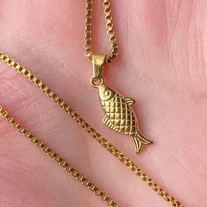 Handmade gold tone fully stainless steel fish boho funky chic simple necklace🌀🐟 thumbnail 6