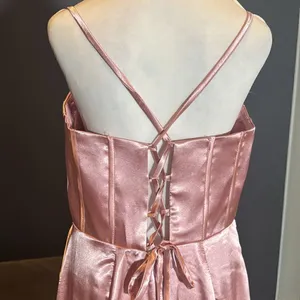 Pink Full Length Prom Party Dress Criss Cross Back Straps Leg Slit Size 14 NEW thumbnail 6