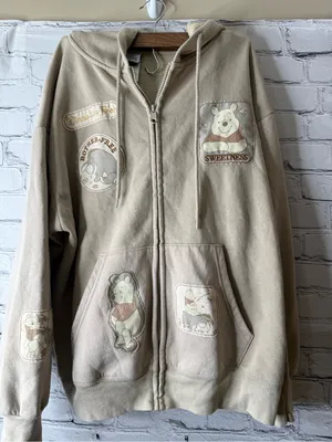 Women’s beige Winnie the Pooh zip front hoodie size medium thumbnail 2