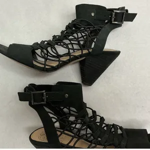 Vince Camuto Black Suede Cage Lace Up Block Heel Sandals Women thumbnail 6