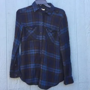 Urban Outfitters BDG Blue Plaid Button Down Long Sleeve Top Size XS v6x thumbnail 4