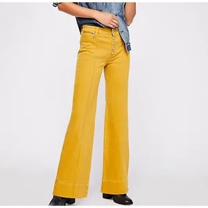 We‎ The Free Flare Pants Womens 31 Yellow Corduroy High Rise Boho 70s Retro thumbnail 2