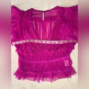 Free People Pink Ruffled Cap Sleeve Crop Blouse thumbnail 5
